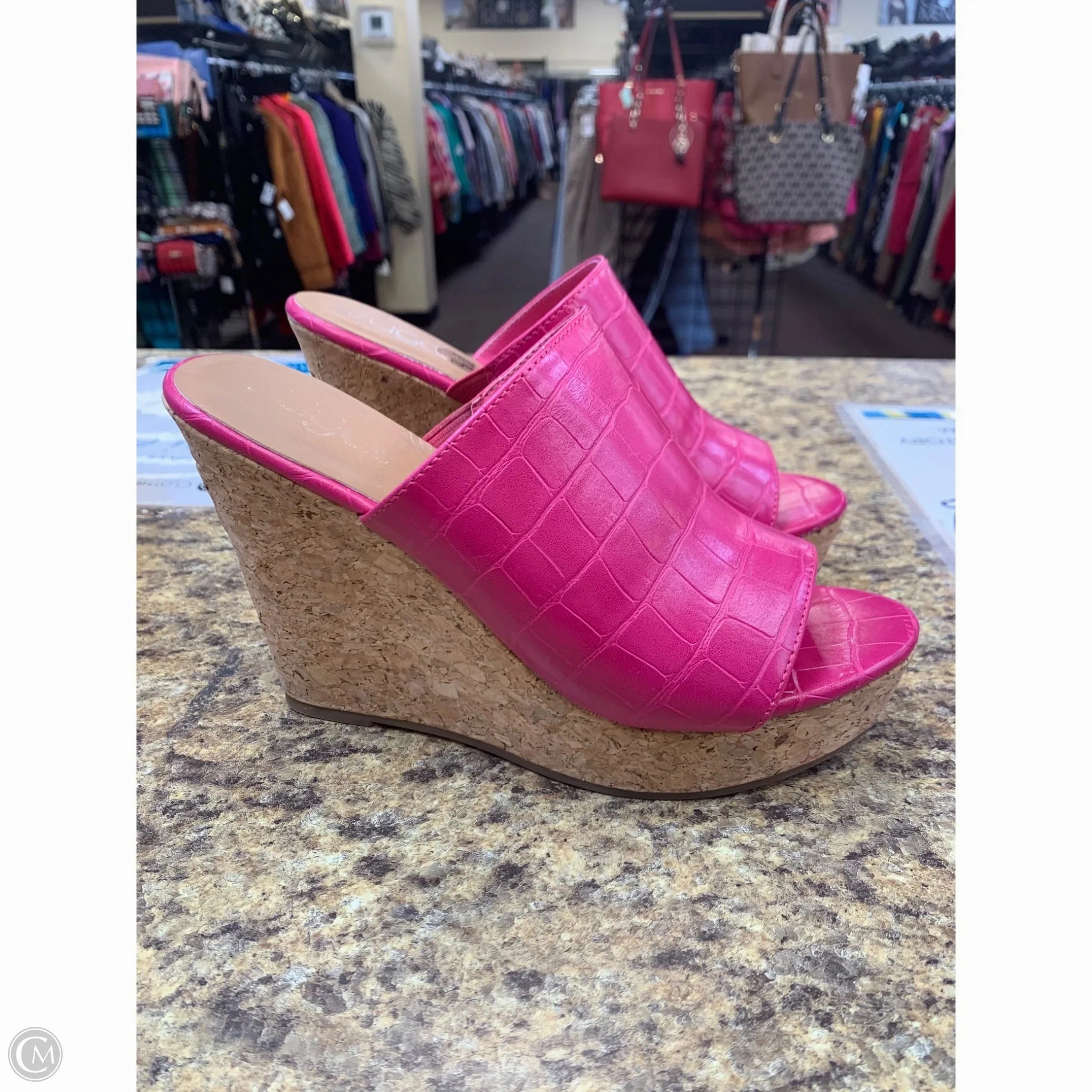 Shoes Heels Wedge By Clothes Mentor In Pink, Size: 7.5