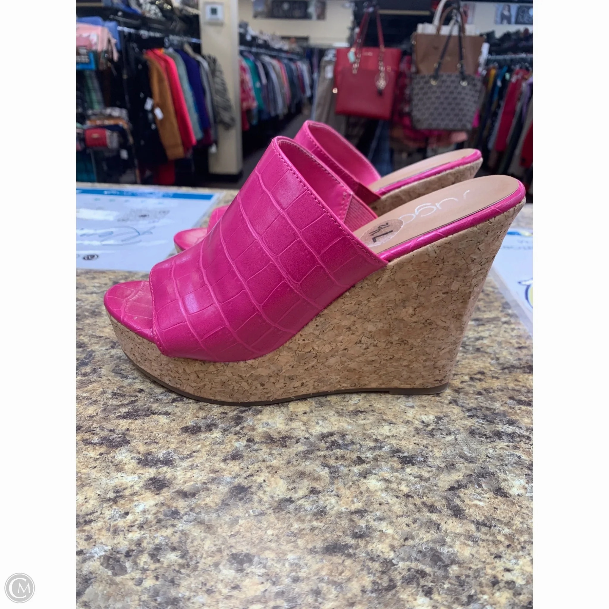 Shoes Heels Wedge By Clothes Mentor In Pink, Size: 7.5