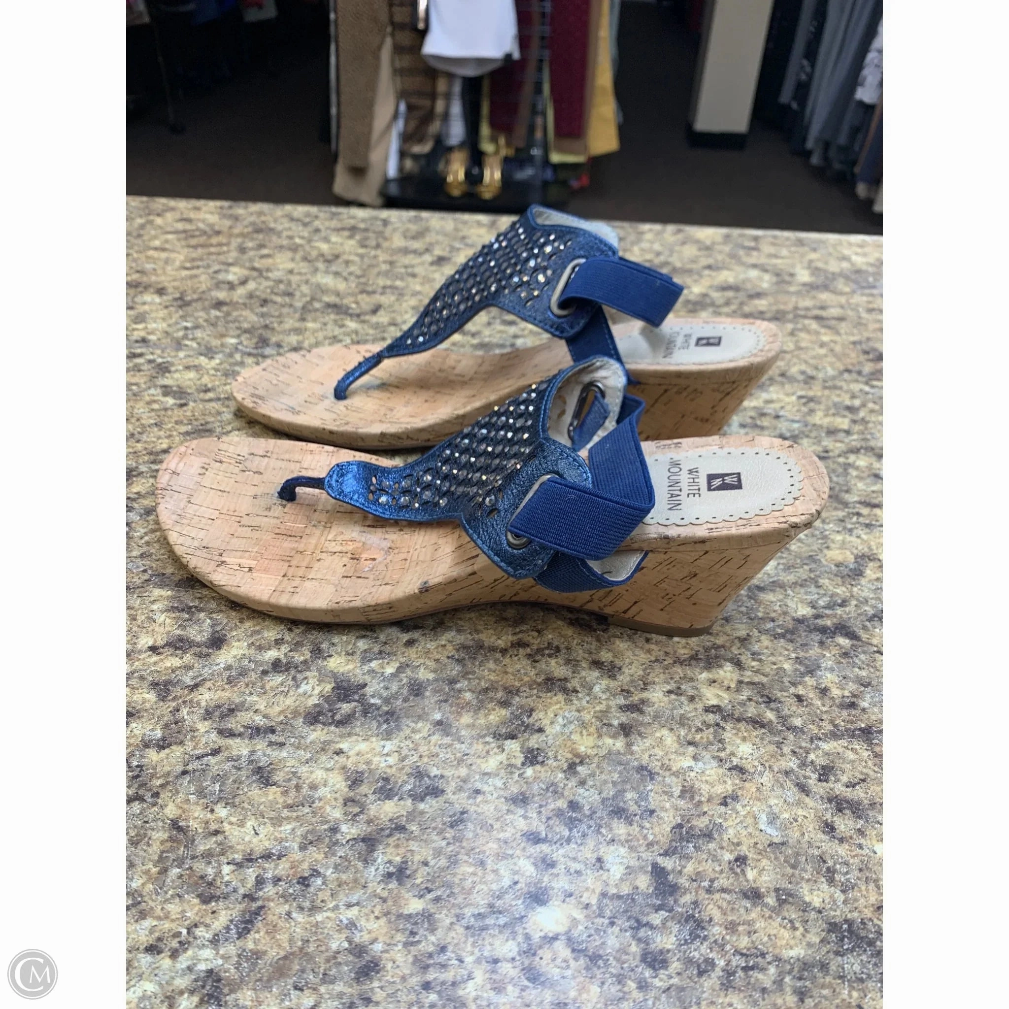 Shoes Heels Wedge By White Mountain In Blue & Tan, Size: 9.5