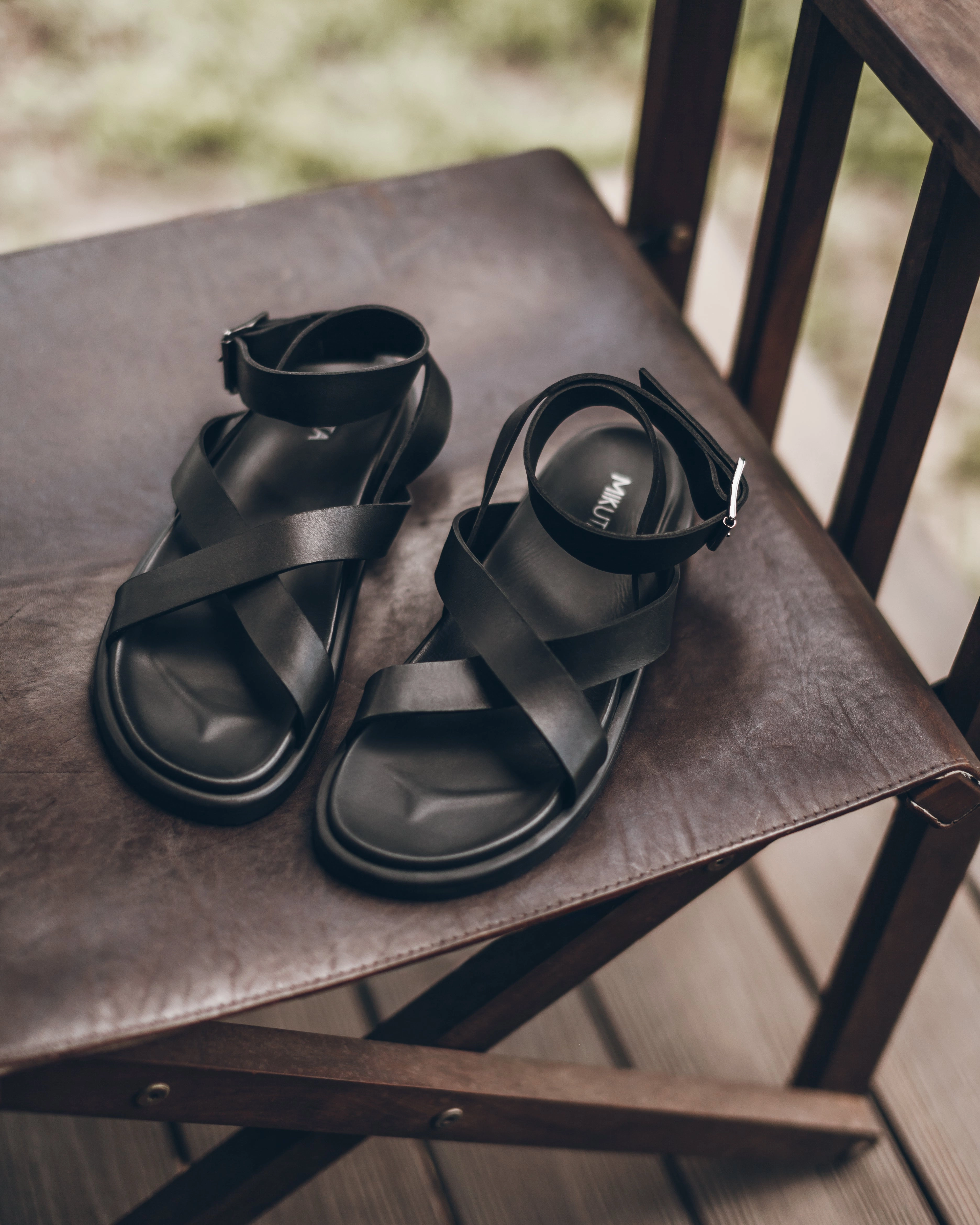 The Black Strappy Leather Sandals