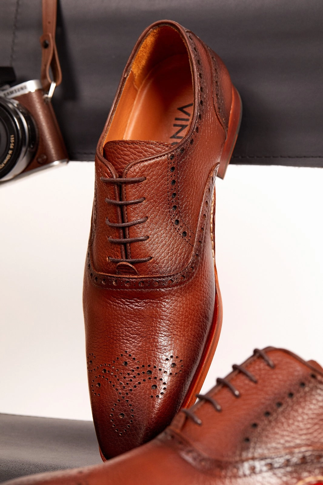 The Draco Handmade Tan Semi Brogue Oxford Men Shoe
