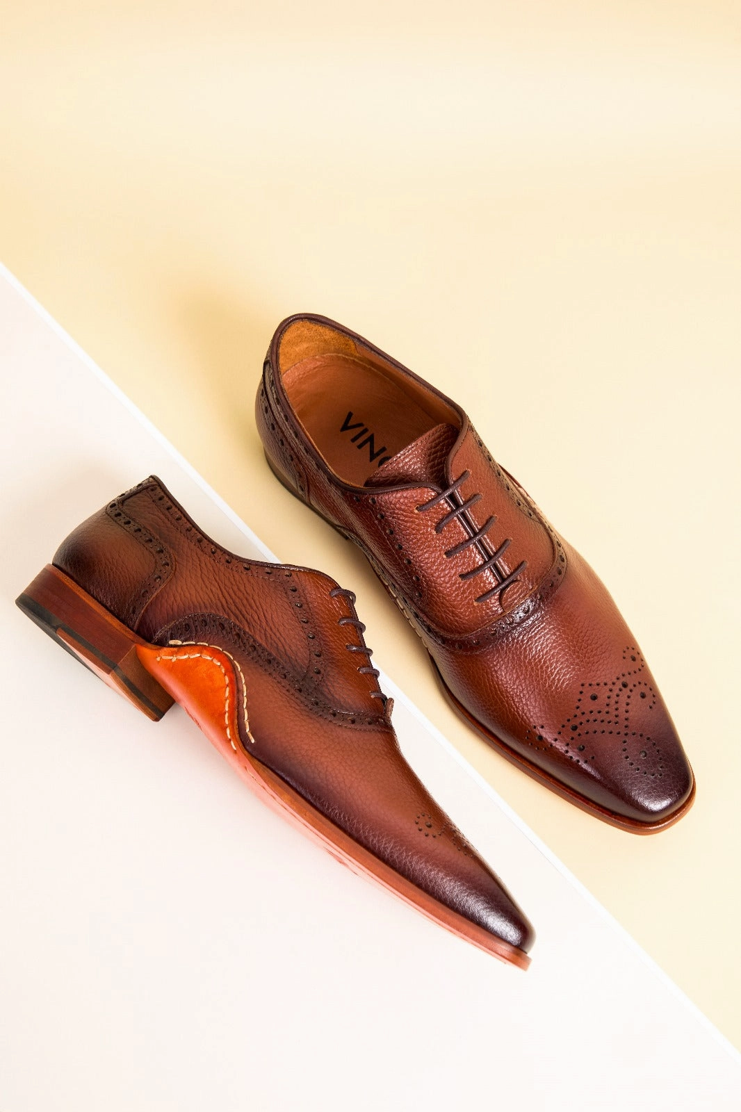 The Draco Handmade Tan Semi Brogue Oxford Men Shoe