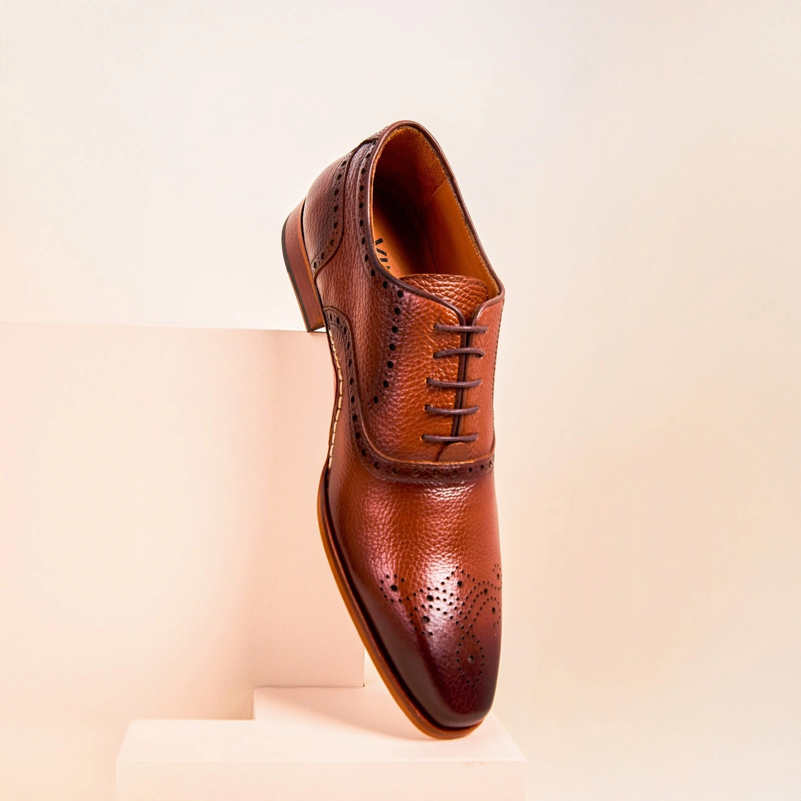 The Draco Handmade Tan Semi Brogue Oxford Men Shoe