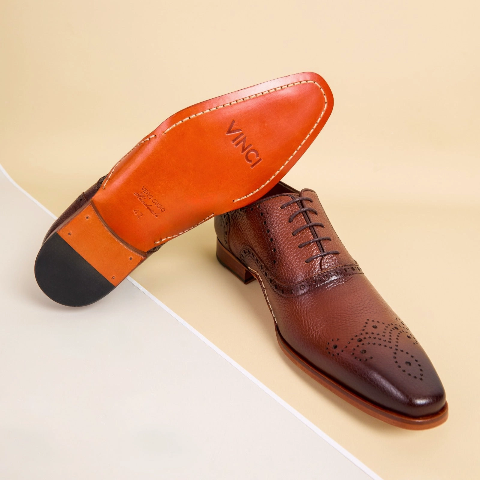The Draco Handmade Tan Semi Brogue Oxford Men Shoe