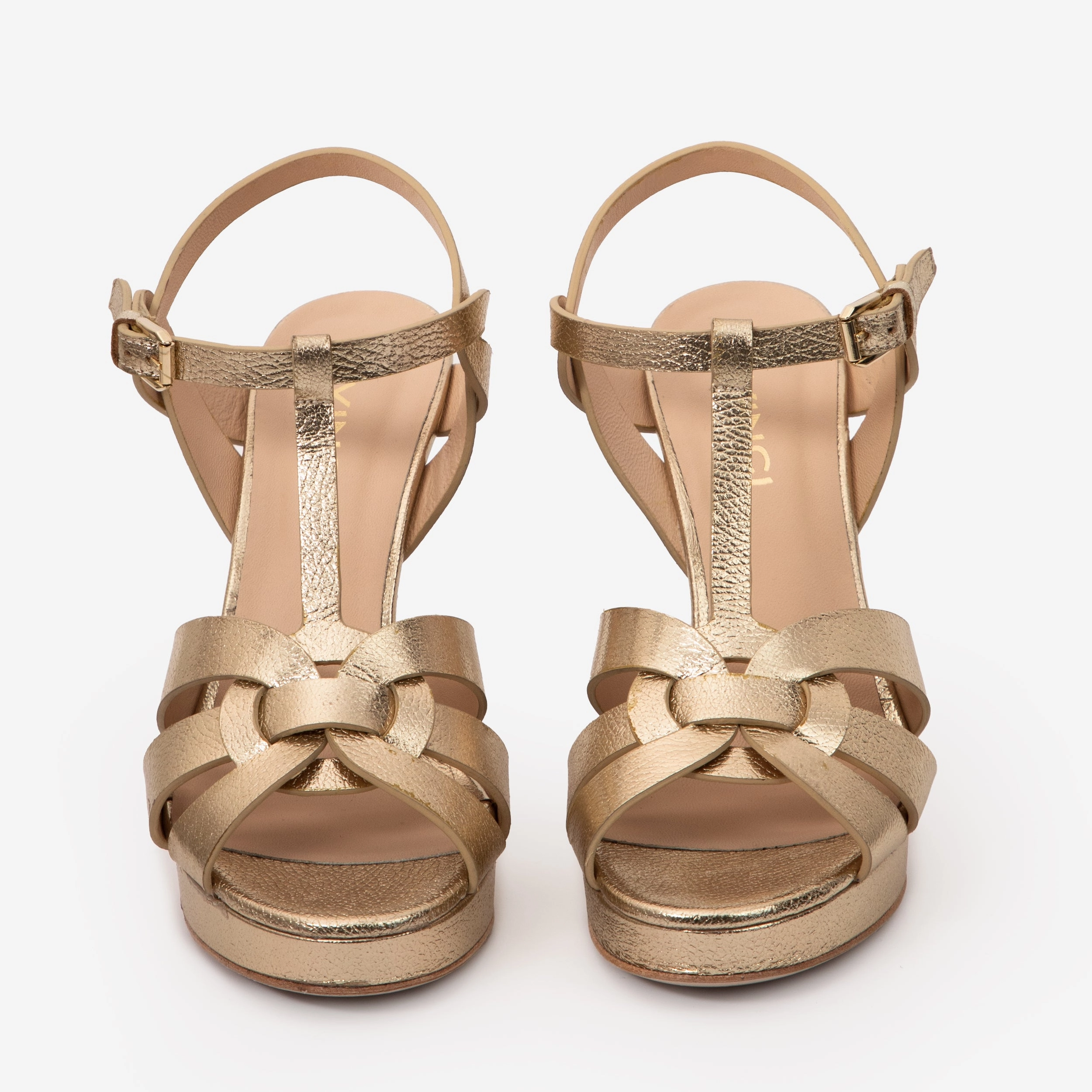 The Parisian Gold Leather T-Strap Platform Heel Women Sandal