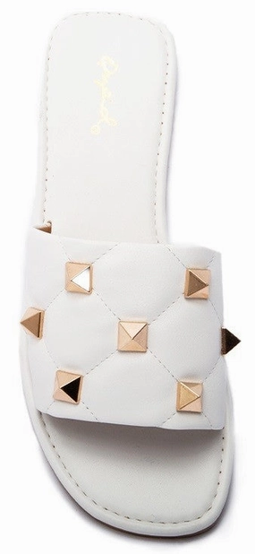 White Studded Single Strap Flat Sandals - Final Sale