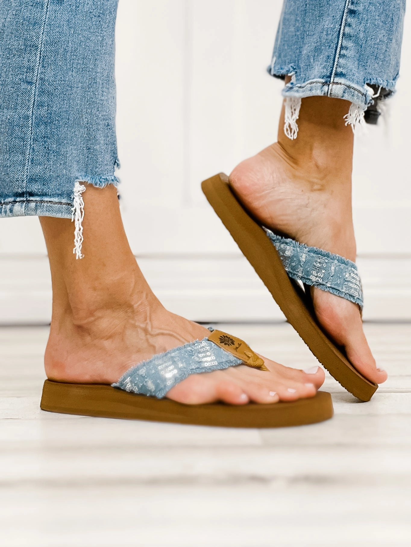 Yellowbox Nayama Flip Flop Shoes in Light Denim