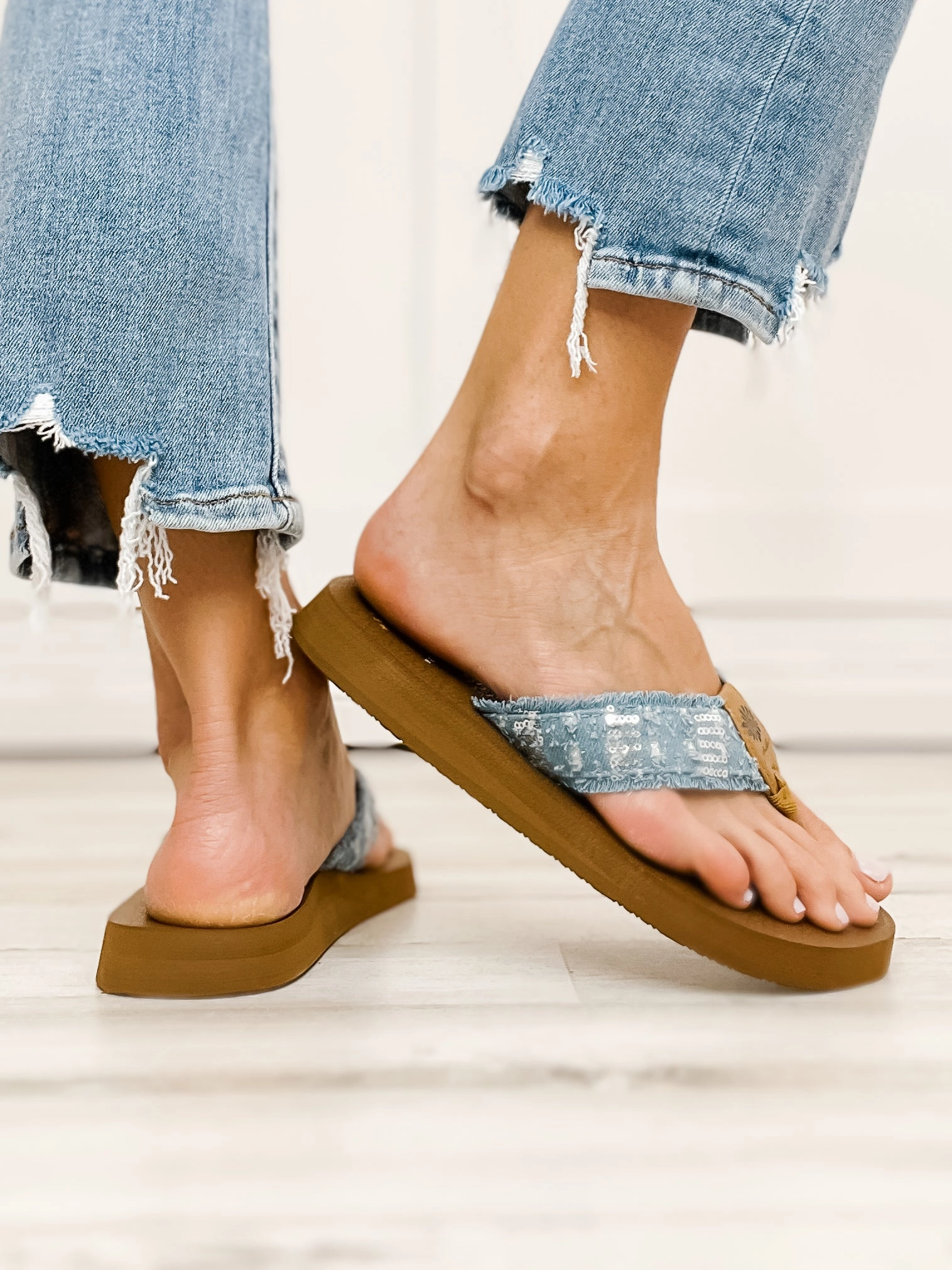 Yellowbox Nayama Flip Flop Shoes in Light Denim